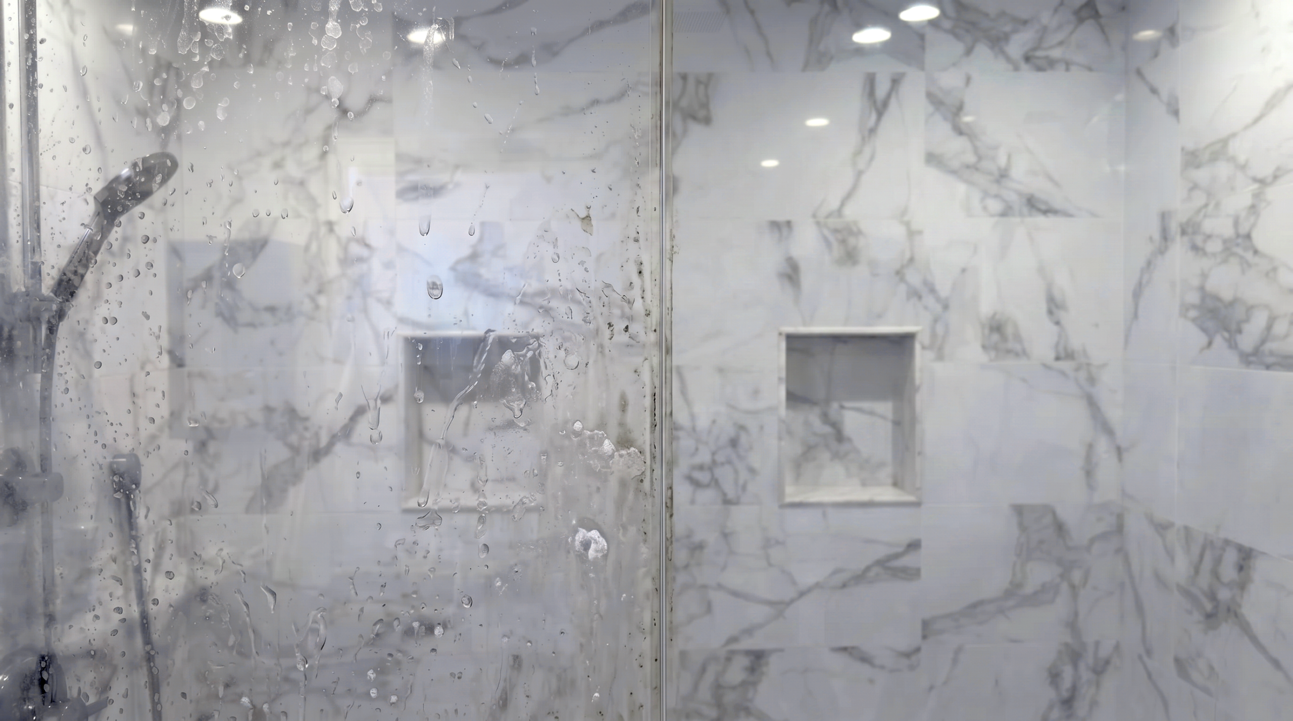Without vs with Tidy Shower Door Wedge